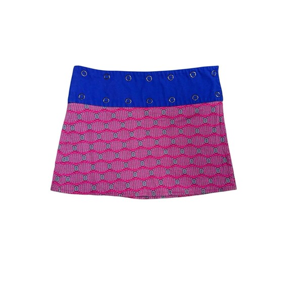Wrap Mini Skirt Womens Snap Adjustable Reversible 30"- 42" Cotton Artsy Boho Mod - Picture 1 of 5